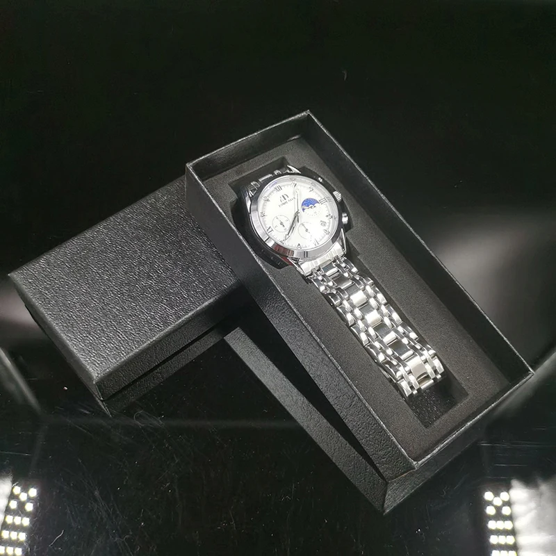 Sponge-included Black Travel Case - 1 Piece Compact Rectangular Paper Box for Watch & Jewelry Storage.