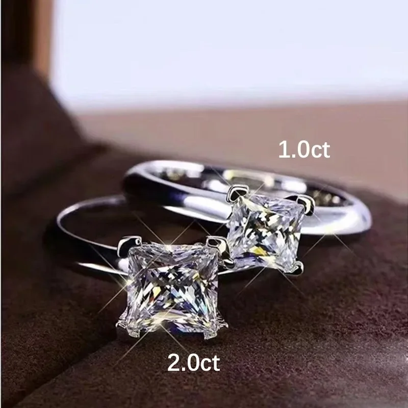 Imagem -04 - Anéis de Moissanite Solitários com Corte Princesa Certificação 2ct para Mulheres Prata Esterlina 925 Clássico Diamante Noivado Casamento