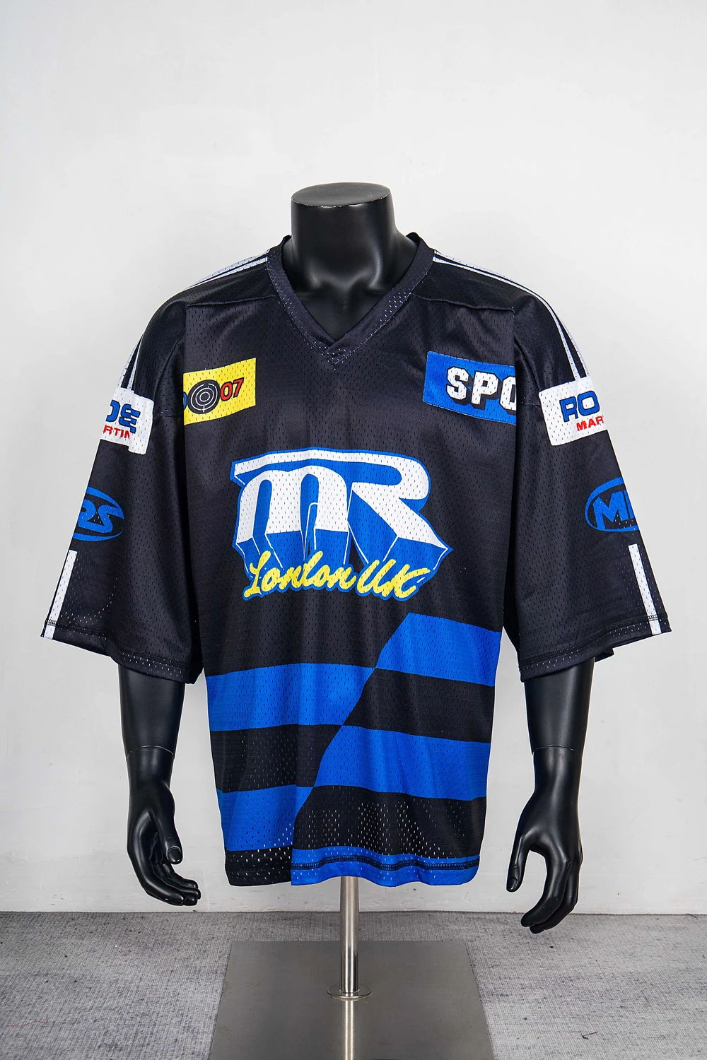 خليط شعار الأزرق الأبيض مارتين روز الخامس الرقبة شبكة الفانيلة المحملة الرجال النساء للجنسين المتضخم تي شيرت بلايز