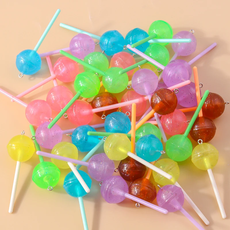 Leslie 10Pcs Resin 3D Sweet Candy Lollipop Charm for Earring Necklace Kawaii Lollipop Pendant Handmade Jewelry Accessories