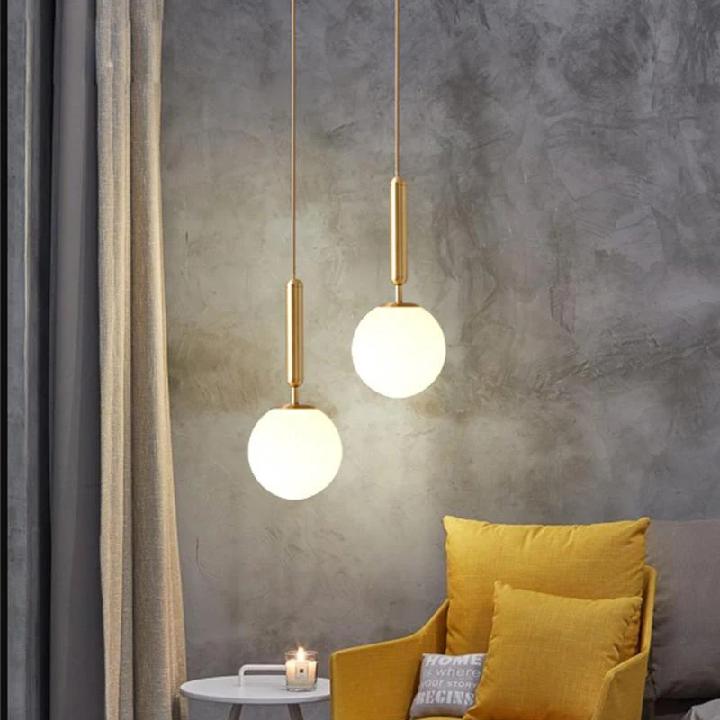 Nordic Modern Glass Ball LED Pendant Lamp Fixture Gold Bedside Kitchen Hanging Chandelier Dining Room Lighting Indoor Decoration