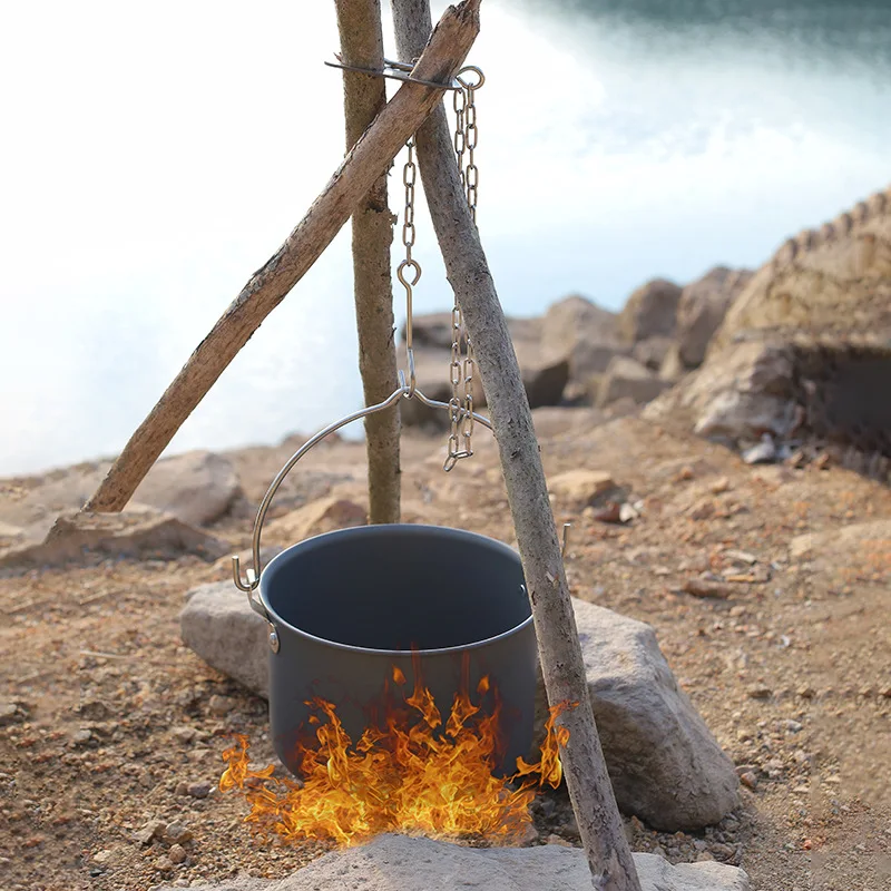 

3-Hole Stainless Steel Camping Tripod - Portable Fire Grill Stand with Adjustable Chain for Outdoor| Dutch Oven/BBQ Hanging Rack