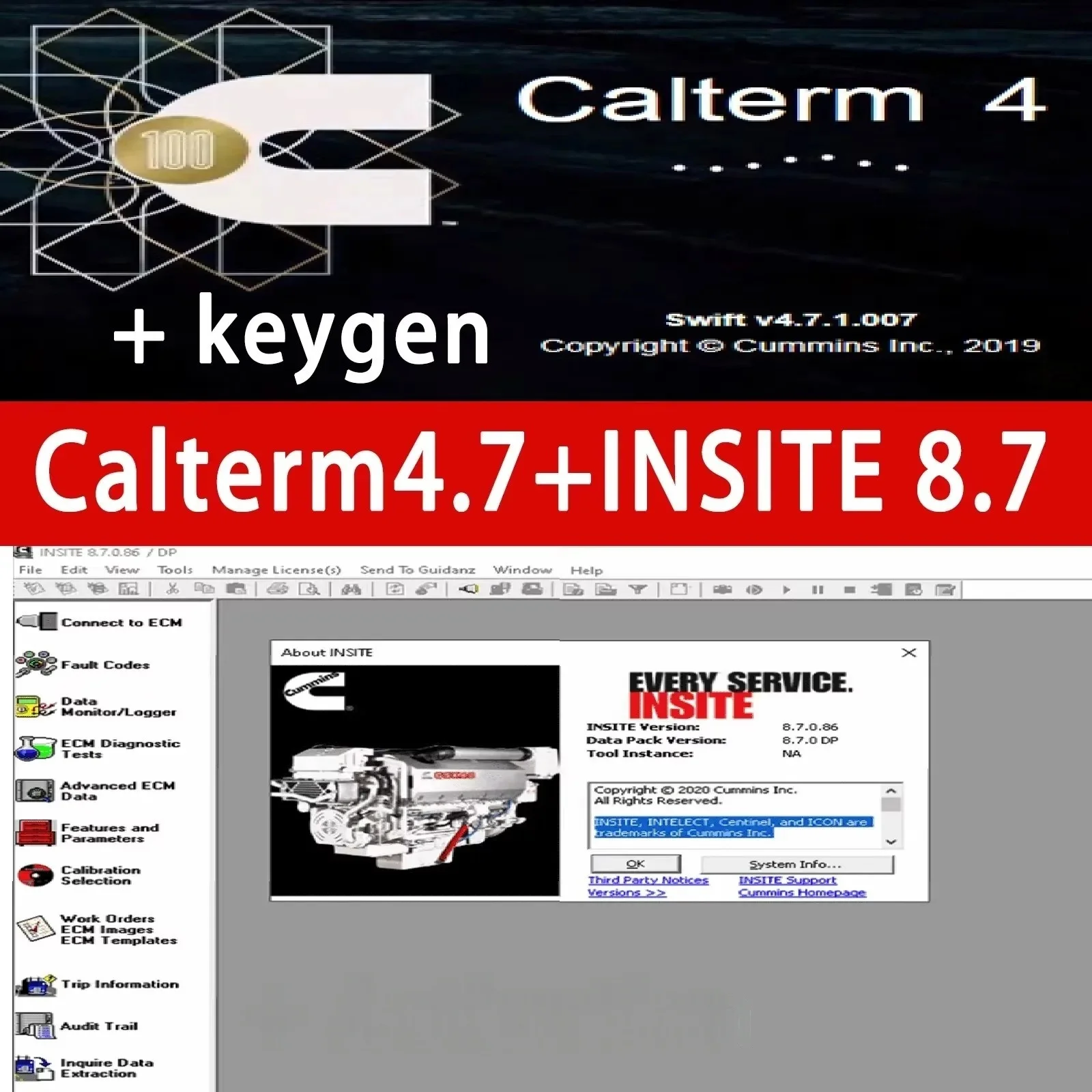 Truck Engine Diagnostic Software Insite 8.7 with  + Calterm 4.7 MetaFile Keygen Never Expire Work Site Line 6 7