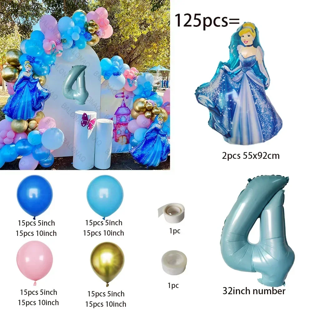 125pcs Princess Theme Cinderella Cartoon Model Happy Birthday Party Decoration Cinderella Aluminum Foil Balloon