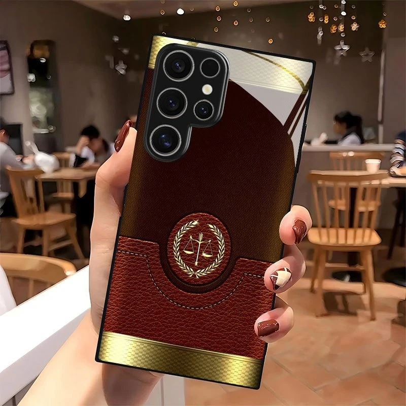 Brown leather patterned glass phone case suitable for Samsung Galaxy S26 S25 S24 S23 S22 S20 FE/Ultra/Plus anti drop back cover