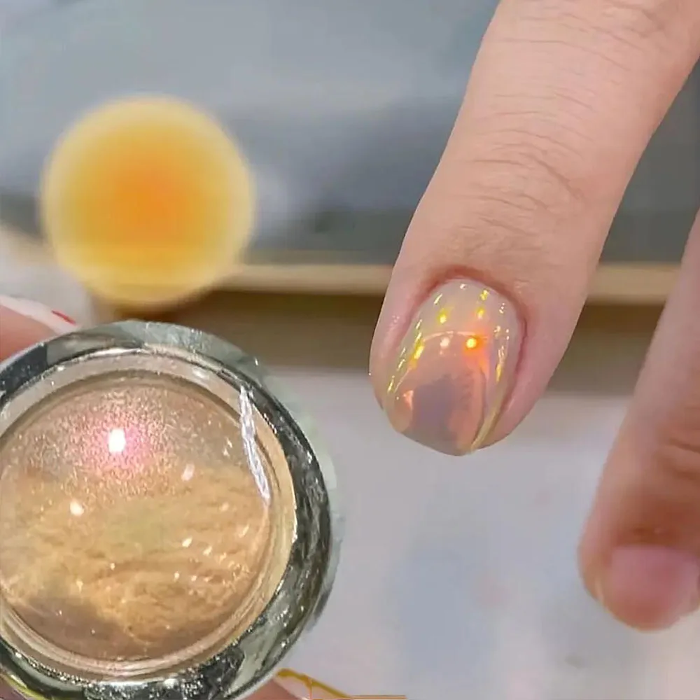 1Jar Aurora Gold Mirror Effect Plating Nail Powders Mermaid Orange Yellow Chrome AB Magic Mirror Nail Dust Pearl Shell Supplies