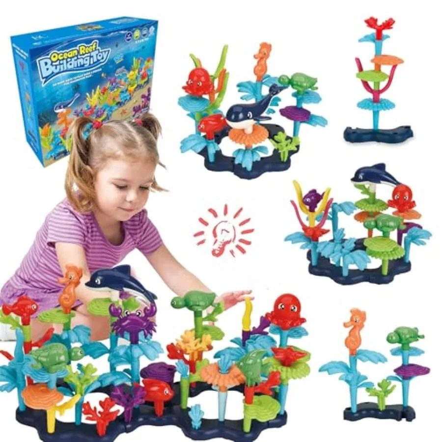 

Ocean Reef Building Toy Set for Toddlers and Age 3, 4, 5, 6 Year Old Boys and Girls Stacking Reef Garden Building Toy STEM