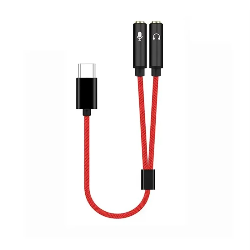 Digital Chip 1/2 Headphone Microphone Splitter Braided Ribbon Microphone Type-c Male To 2 * 3.5mm Female Adapter Audio Cable A5