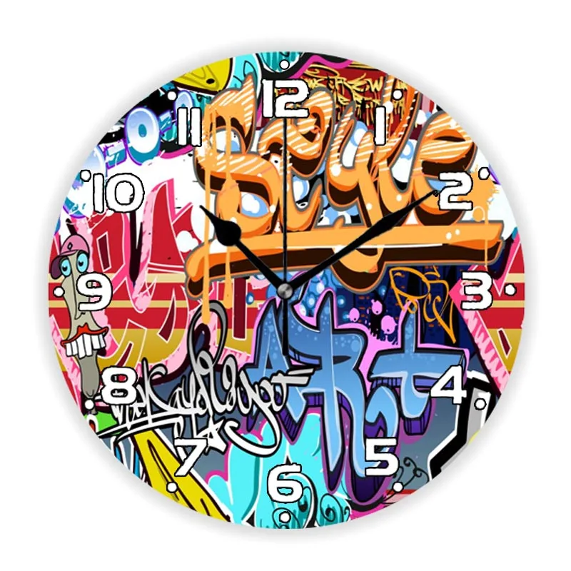 Modern Hip Hop Graffiti Art Decorative Large Wall Clock Living Room Hipster Street Art Spray Paint Wall Watch Bedroom Decor Gift