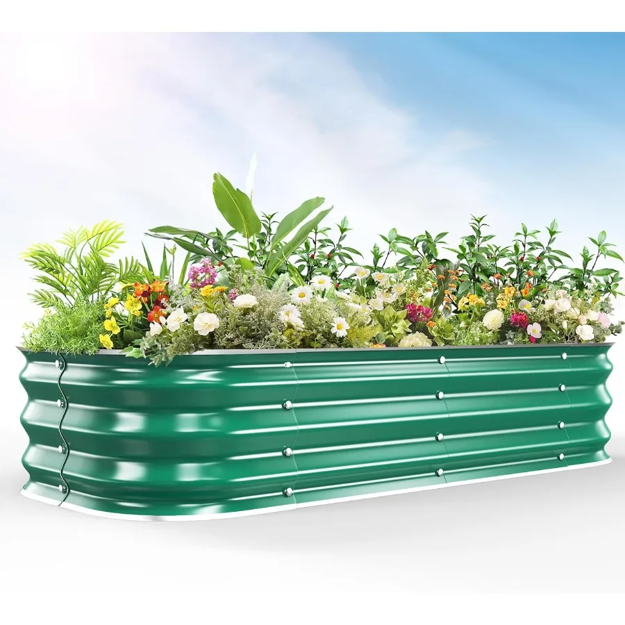 

Оцинкованная приподнятая садовая кровать для садоводства 6x2x1 футов, большие металлические коробки для цветов на открытом воздухе для овощей, цветов, трав, модульная выше гр