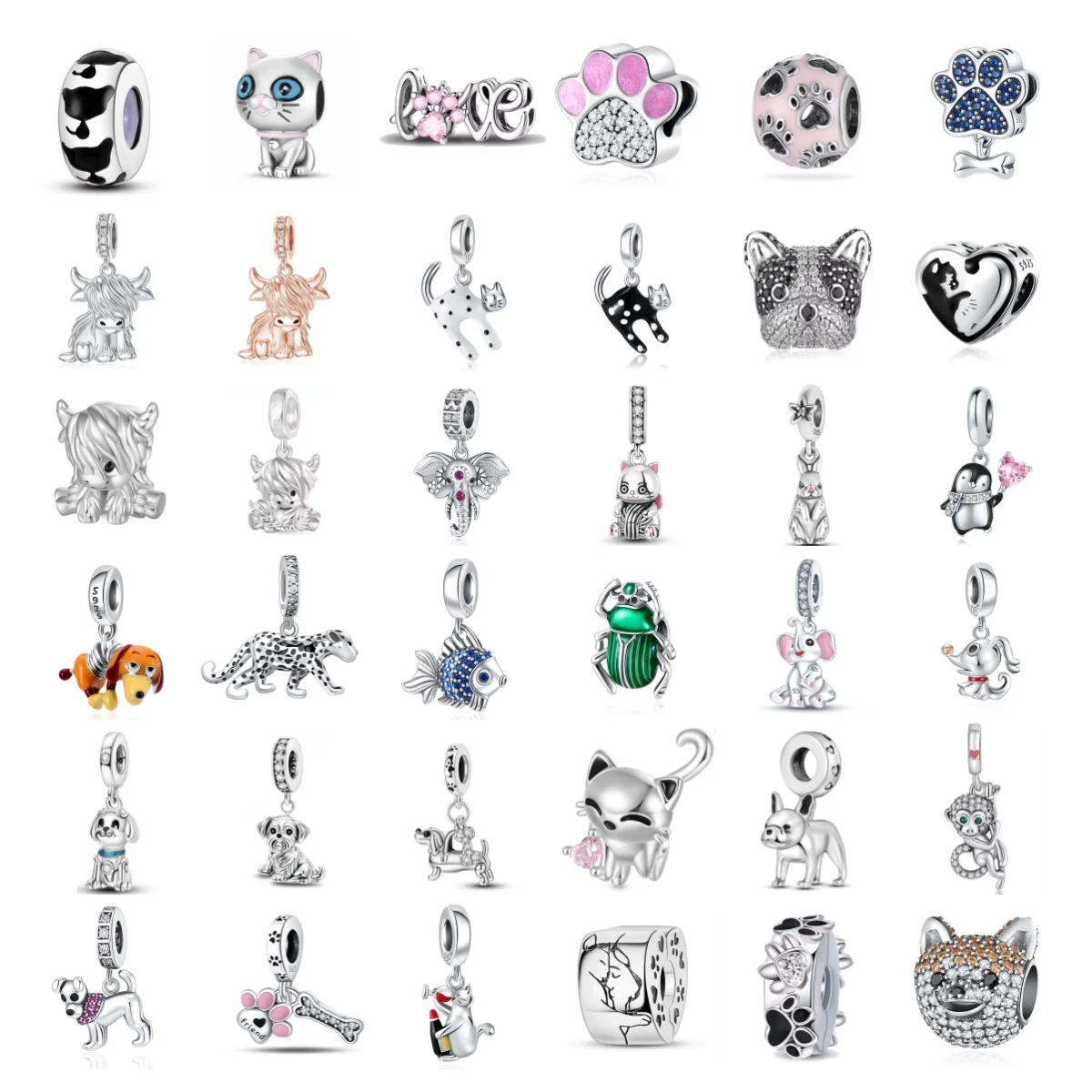 

New hot selling 925 silver black and white cat balloon dog charm dog paw bracelet Fit original women DIY jewelry accessories