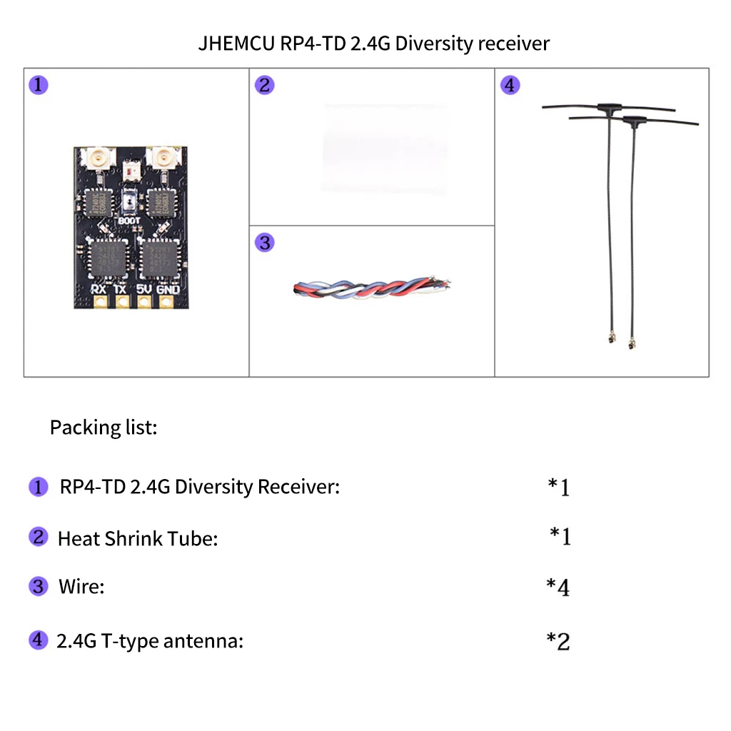 JHEMCU RP4-TD ELRS 2.4GHz True Diversity Receiver ESP32 PICO D4 DUAL SX1280 For Long Range FPV Racing Drone RX Airplane