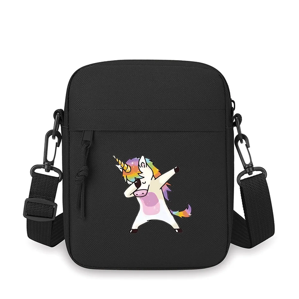 

Rainbow unicorn dabbing pose happy cartoon Men Crossbody Bag Single Shoulder Women Cartoon Anime Film Printing Design Unisex