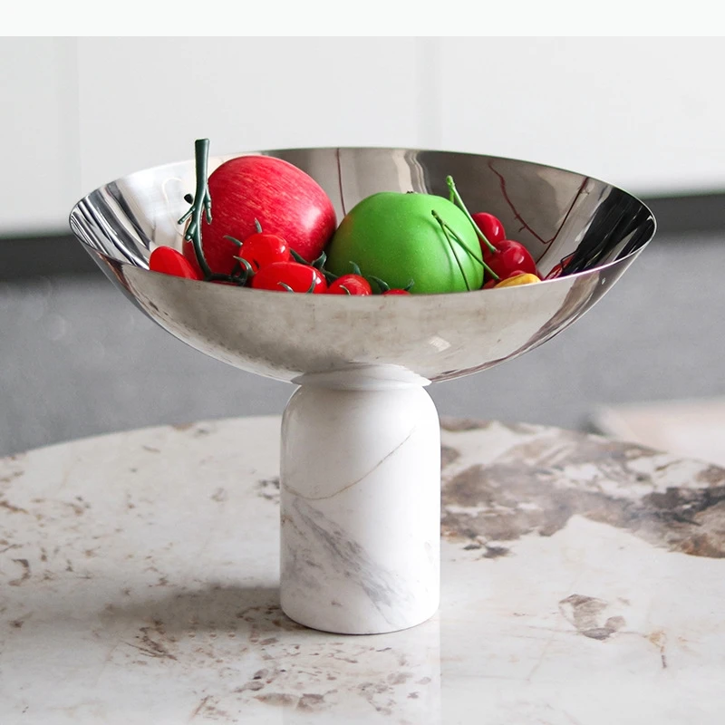 Marble Tray Geometric Cylindrical Fruit Plate Metal Tray Desktop Storage Container Snack Plate Home Decoration Accessories