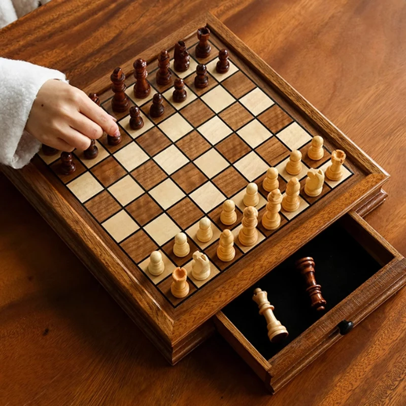 Wooden Chess, New Desktop Drawer For Easy Storage, Business Gifts, German Knight Drawer Chess, Board Game, Chess Games