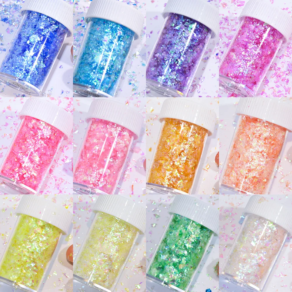 GLITZOO 12Pcs Holographic Nail Art Sequins Set, Irregular Candy Color Glitter Flakes for Acrylic Gel Nails DIY Manicure
