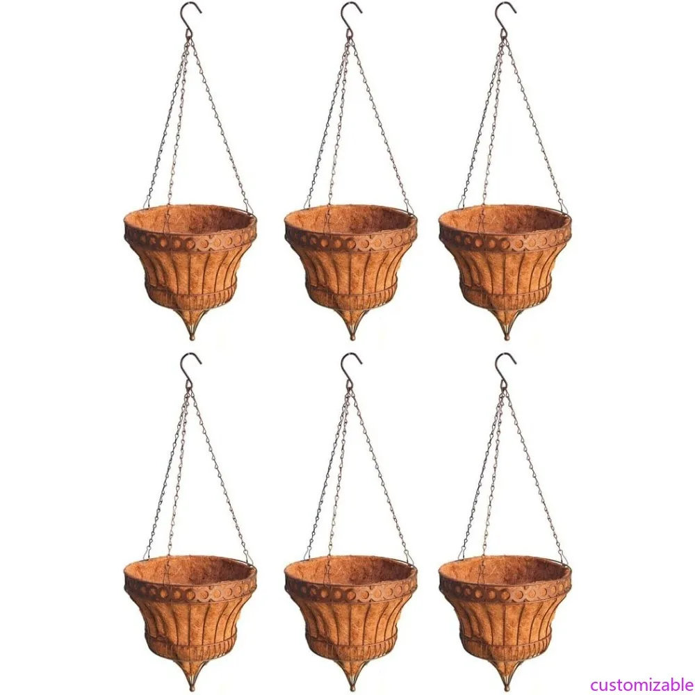 

Queen Elizabeth Parasol Hanging Basket Set of 6, Rustic Brown, 14 Inch Diameter