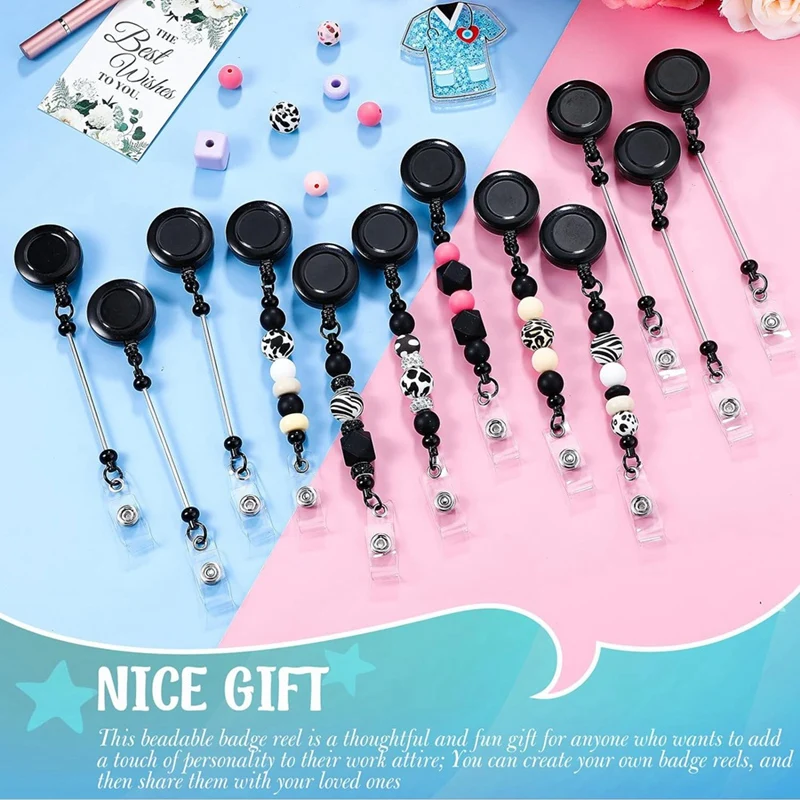 12 Stück Perlen DIY Abzeichen Rolle Kit einziehbare ID Name Abzeichen Rolle Clips Halter für Perlen leere Stange mit Gürtel clip