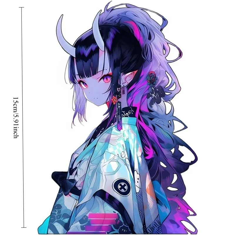 1PC Neon Purple Demon Anime Girl Vinyl Sticker Waterproof UV Resistant Graffiti Decal for Car Rear Windshield Window Laptop