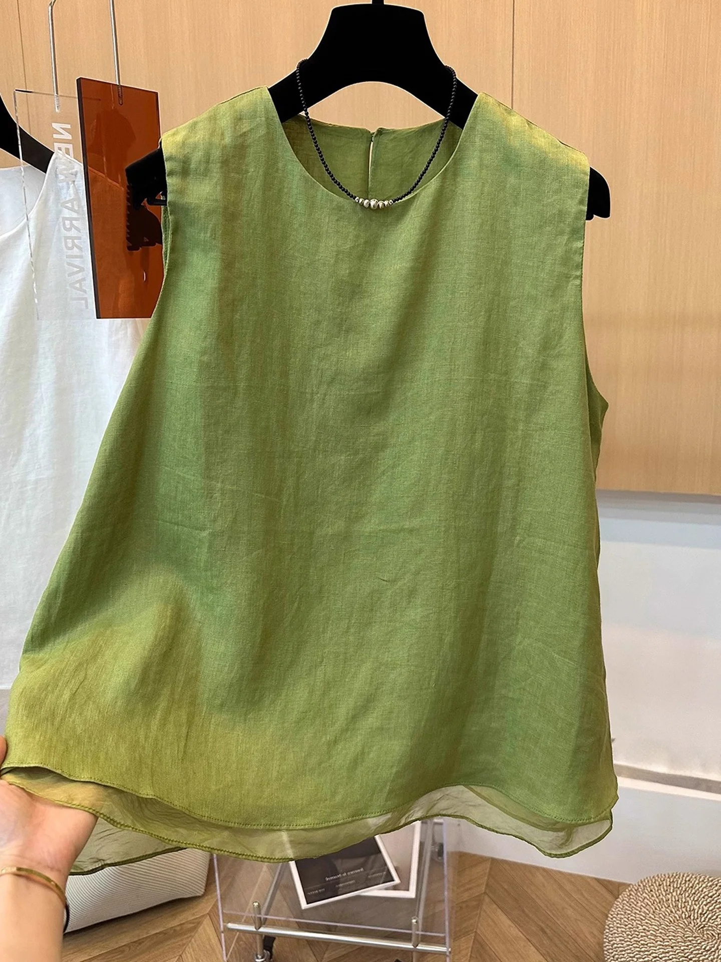 

Ретро Sle een Me сращивание круглый жилет Ne Svel irt женский летний повседневный свободный топ модный корейский V...