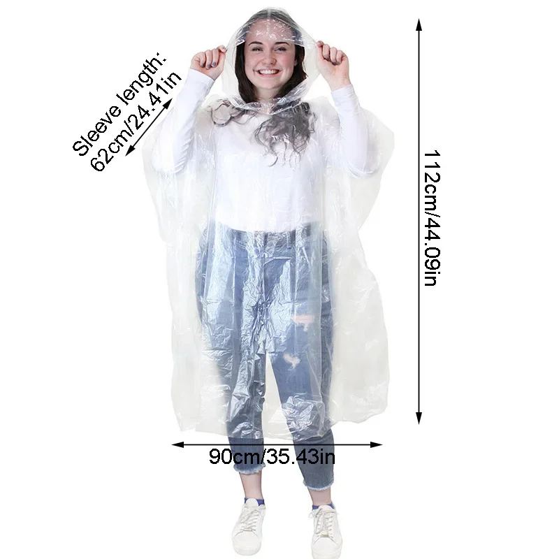 Disposable Rain Ponchos Emergency Raincoat with Hood Clear Raincoat for Men Women Traveling Outdoor Camping Hiking Walking