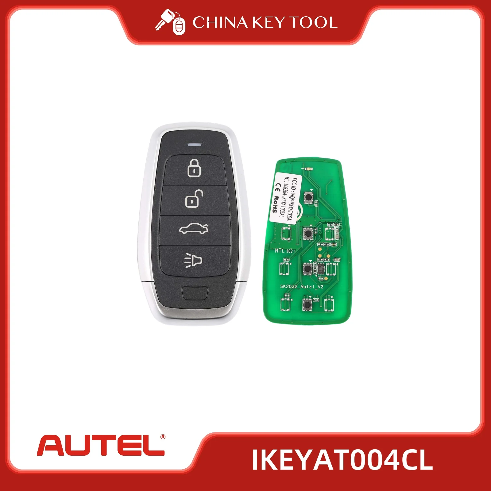 1 أو Autel ipeyat004cl AT004CL مفتاح تحكم عن بعد ذكي عالمي 4 أزرار مفتاح AUTEL الذكي للمفتاح الذكي Autel لـ KM100 IM508 IM608