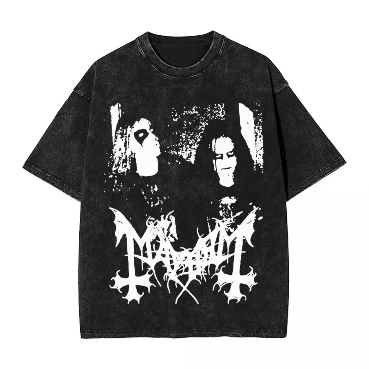 Washed T Shirts Mayhem Scandinavian Hip Hop Fashion T-Shirts Oversize Death Black Metal Streetwear Tops Tee Shirt for Men Women