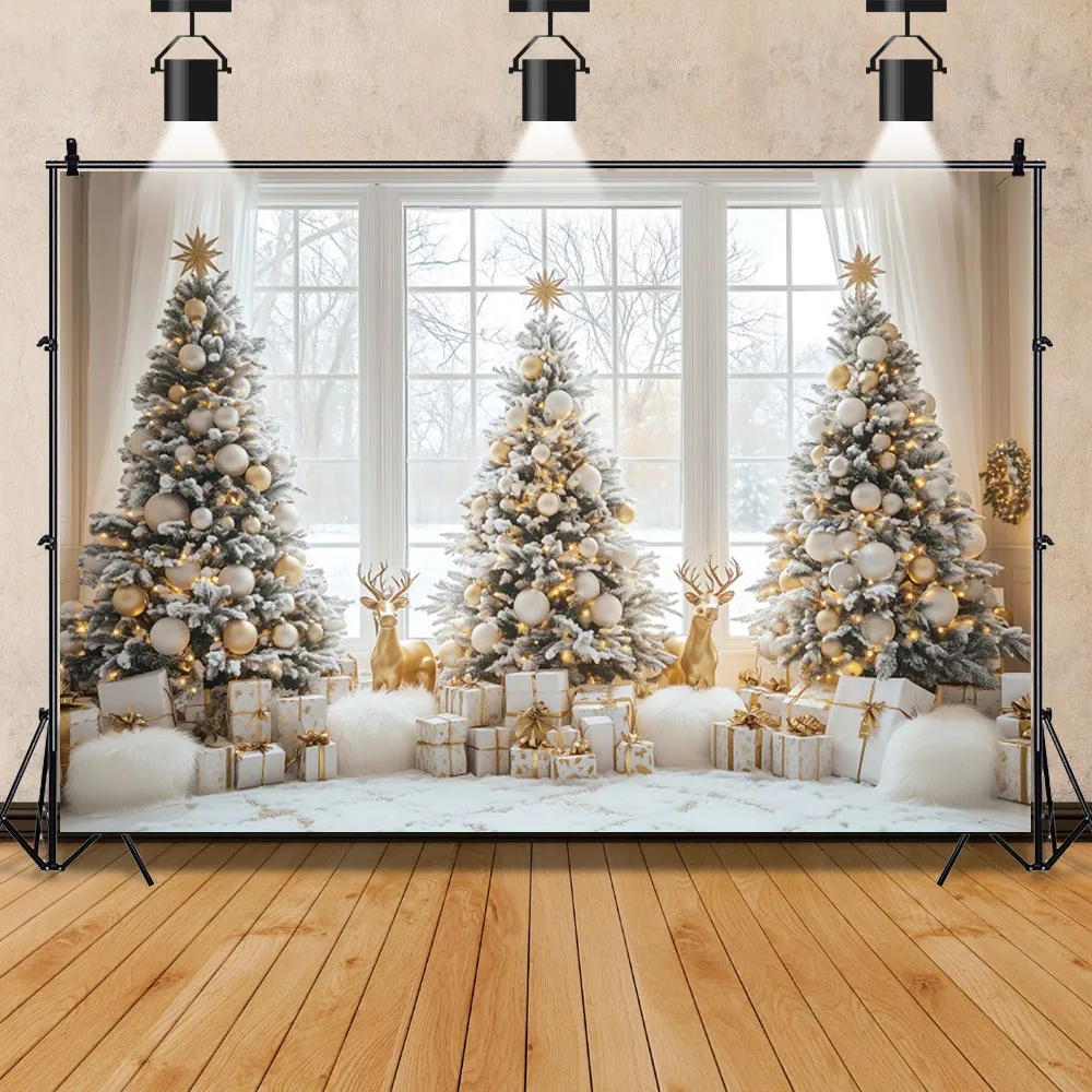 عيد الميلاد الأيائل التصوير خلفية نافذة خارجية الثلوج الشتاء العجائب الأسرة الاطفال عيد الميلاد عطلة ديكور خلفية استوديو الصور