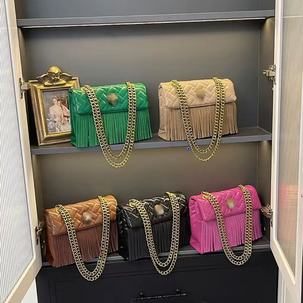 Niche kleine vierkante damestas, vintage chique crossbody portemonnee met kettingriem, echt lederen meerwegschoudertas voor werk