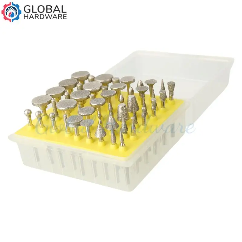 50PCS Diamond Coated DIY Metalworking Grinding Grinder Head Glass Burr Electric Drill Rotary Tools for Stone Ceramic Glass