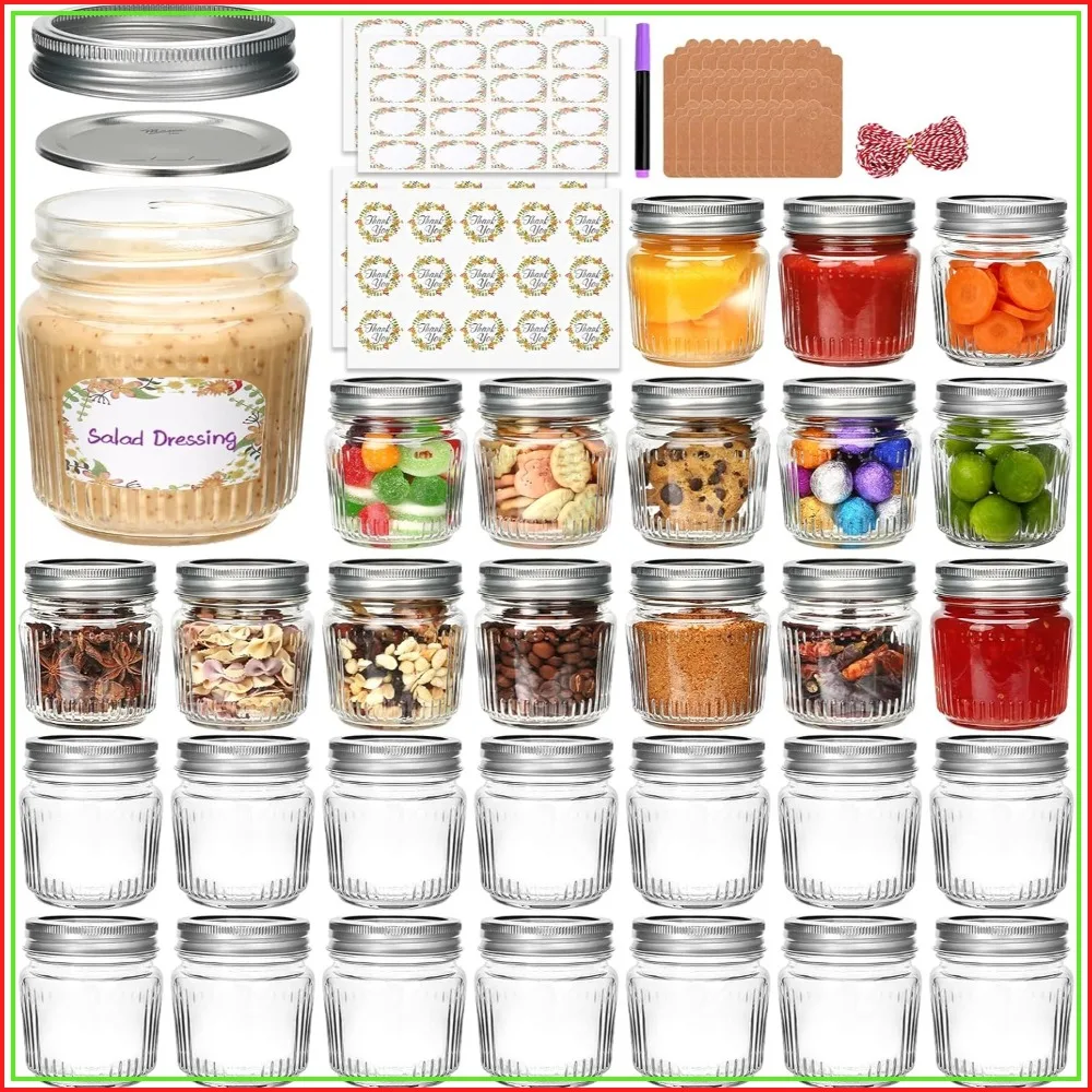 30 Pack Striped Glass Mason Jars with Lids