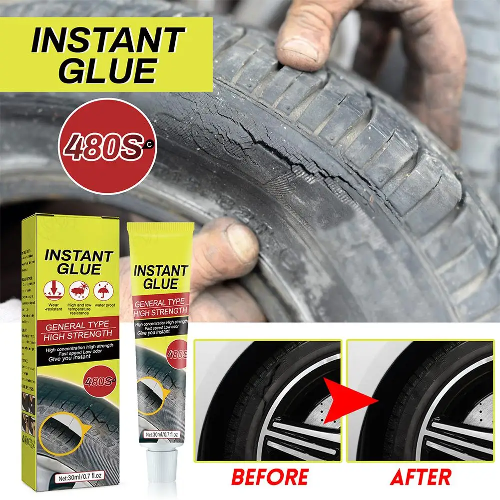 480S Instant Tire Repair Glue 30ml Waterproof High Strength Rubber Seal Adhesive for Car Tire Cracks Auto Repair Accessory
