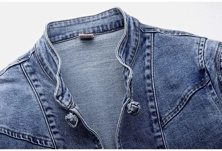 Jaqueta jeans curta bordada para mulheres, casaco básico, manga comprida, roupas de exterior, nova primavera e outono, 2023