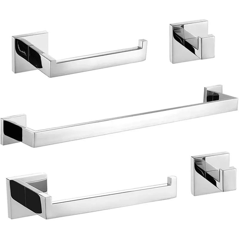 5 Piece Bathroom Hardware Set Stainless Steel Towel Bar Rack Holder Shelf Kit Wall Mounted Accessories for Bath Room Decor