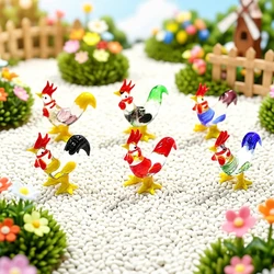 Glass Cock Mini Figurine Cute Rooster Ornaments Colorful Easter Chicken Tiny Statue for Home Living Room Desk Fairy Garden Decor