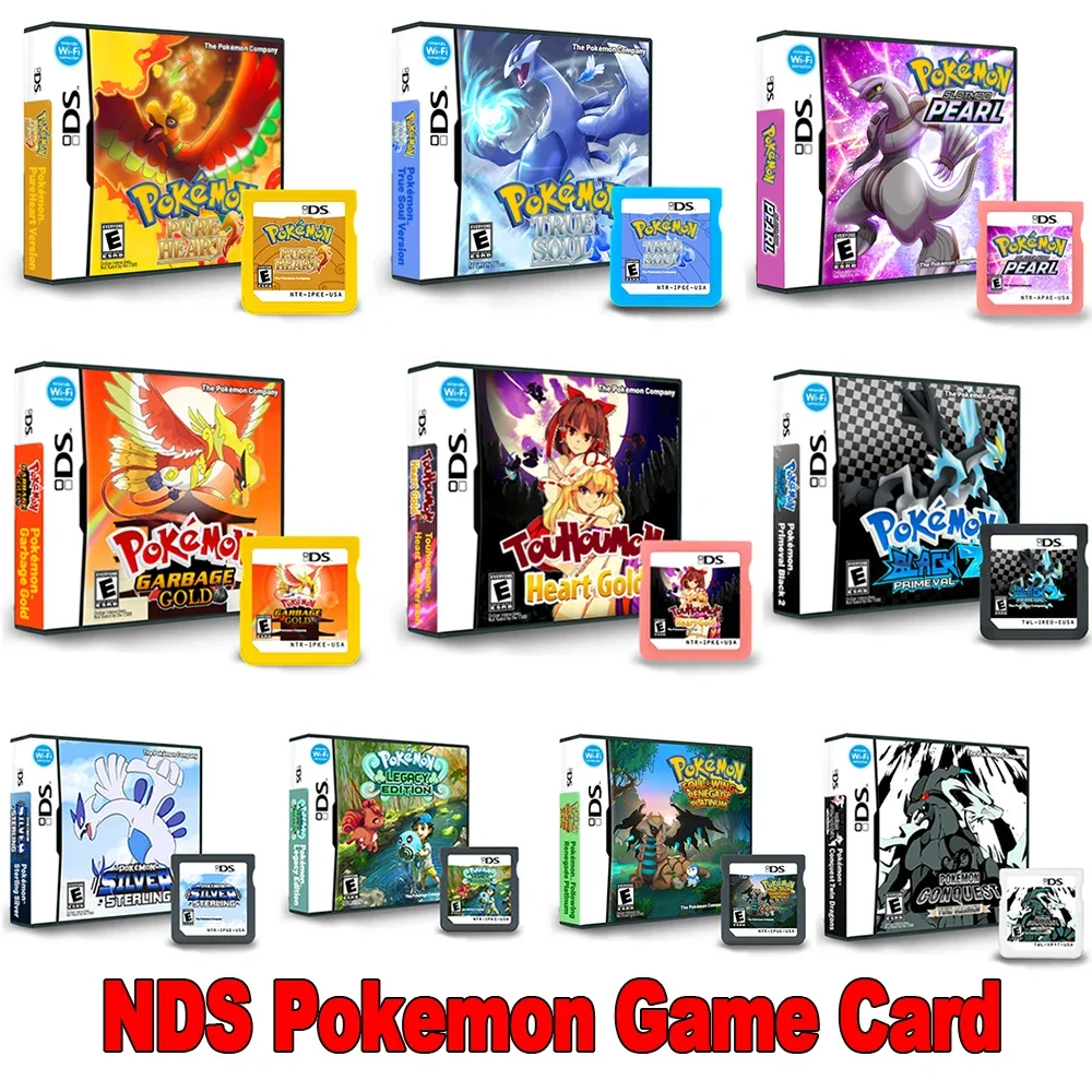 Nouvelle carte de jeu NDS Pokémon Pure Heart Primeval Black 2 Conquest Twin Dragons Version américaine (Version carte mémoire R4)