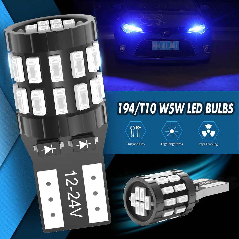 2Pcs Canbus W5W T10 194 Led Car Interior Light No Error Mini Size Blue Auto Signal Lamp For Chevrolet Toyota Honda Hyundai Mazda