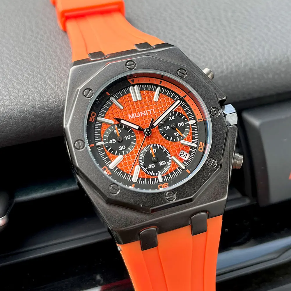 Military Sport Quartz Watches for Men Fashion Orange Silicone Strap Chronograph Waterproof Wristwatch with Date Luminous Hands