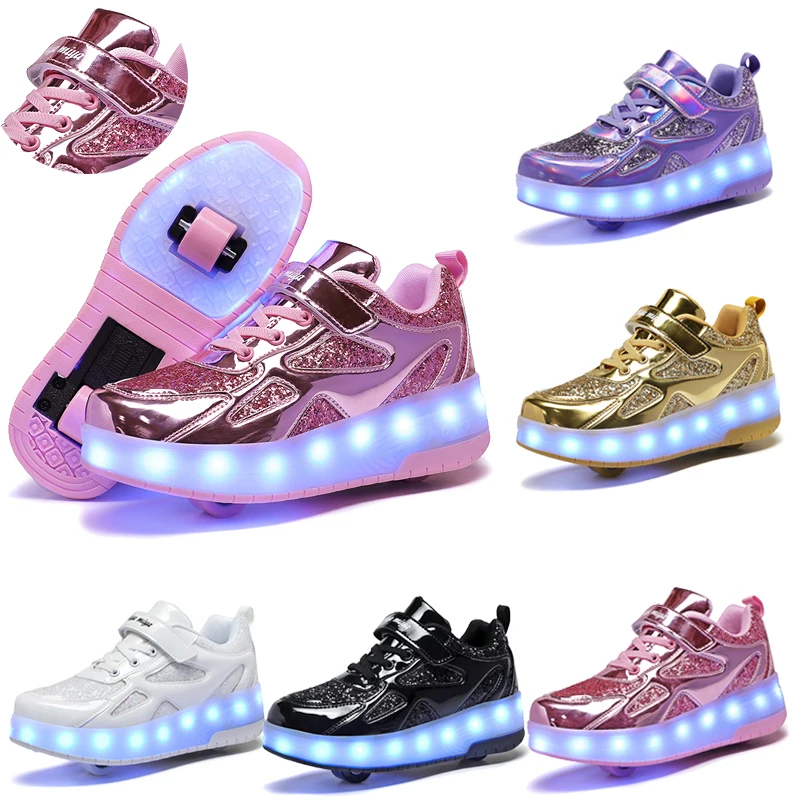 

New Children's Luminous Glowing Sneakers Boys Girls Roller Skates Ice Skates Kids Led Shoes Boys USB Charging Casual Footwear