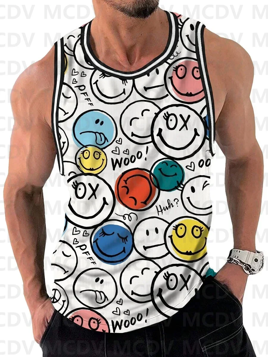 Casual Cartoon Pattern Print Crew Neck Tank Top 3D Printed Tank Tops Men Summer Tops