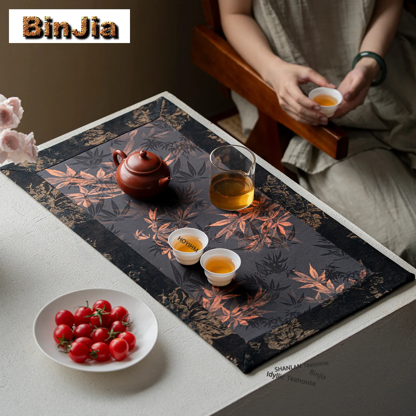 BAEJORIA Double-sided Spliced Brocade Embroidery Tea Table Mats Aesthetic Drink Coaster Dinner Table Cloth Mat Teaware Ornaments