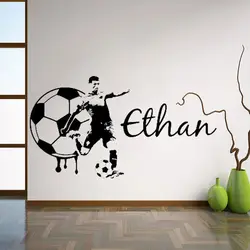 Football Custom Name Large Soccer Wall Art Decal Vinyl Sticker for Teen Boy Kids Bedroom Decor Sport Wall Mural Home Decor L129