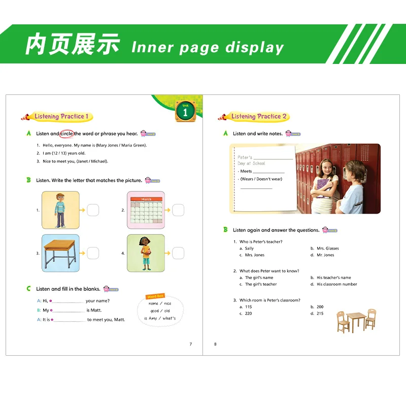 6 libros 1-3compass para niños, habilidades de construcción en inglés para escuchar, nivel 1,2,3