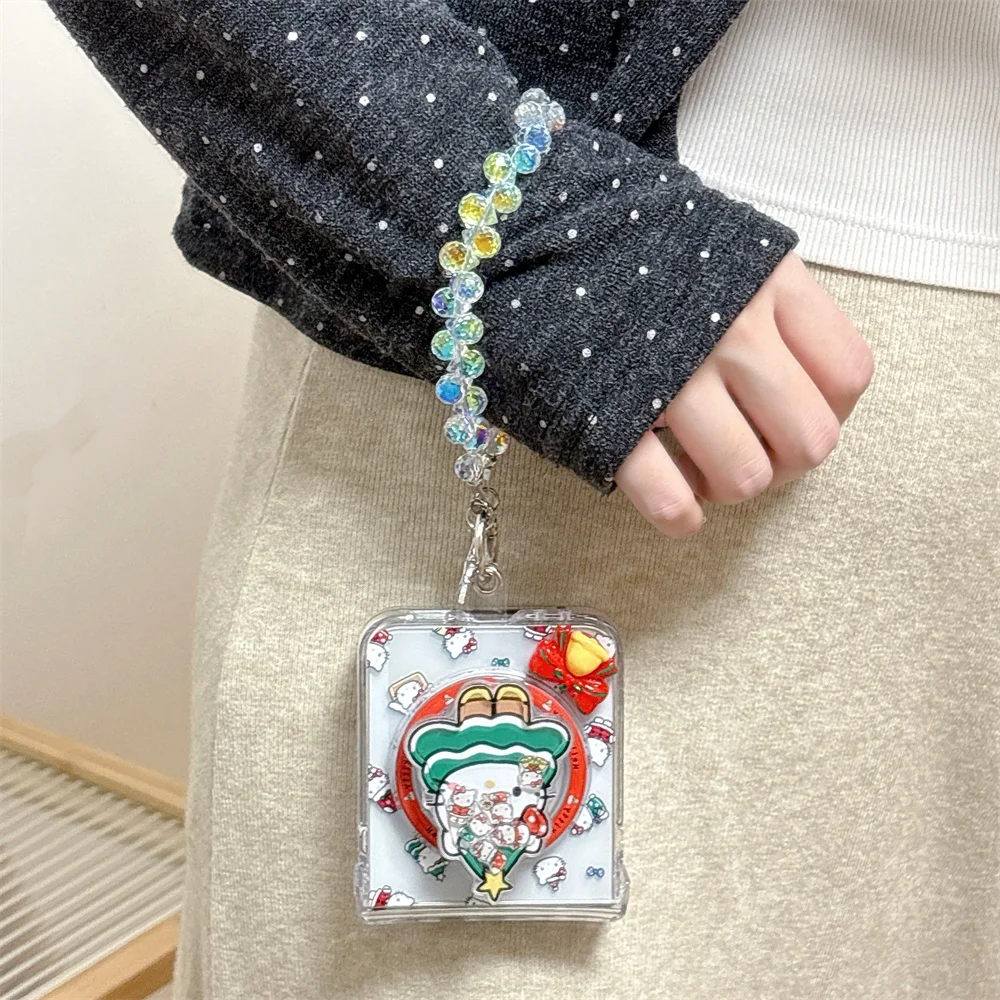 

Cute Christmas Kitty Cat Magnetic Phone Case For Samsung Galaxy Z Flip 6 7FE Flip7 flip5 4 3 Cover With Chain For Magsafe Cases