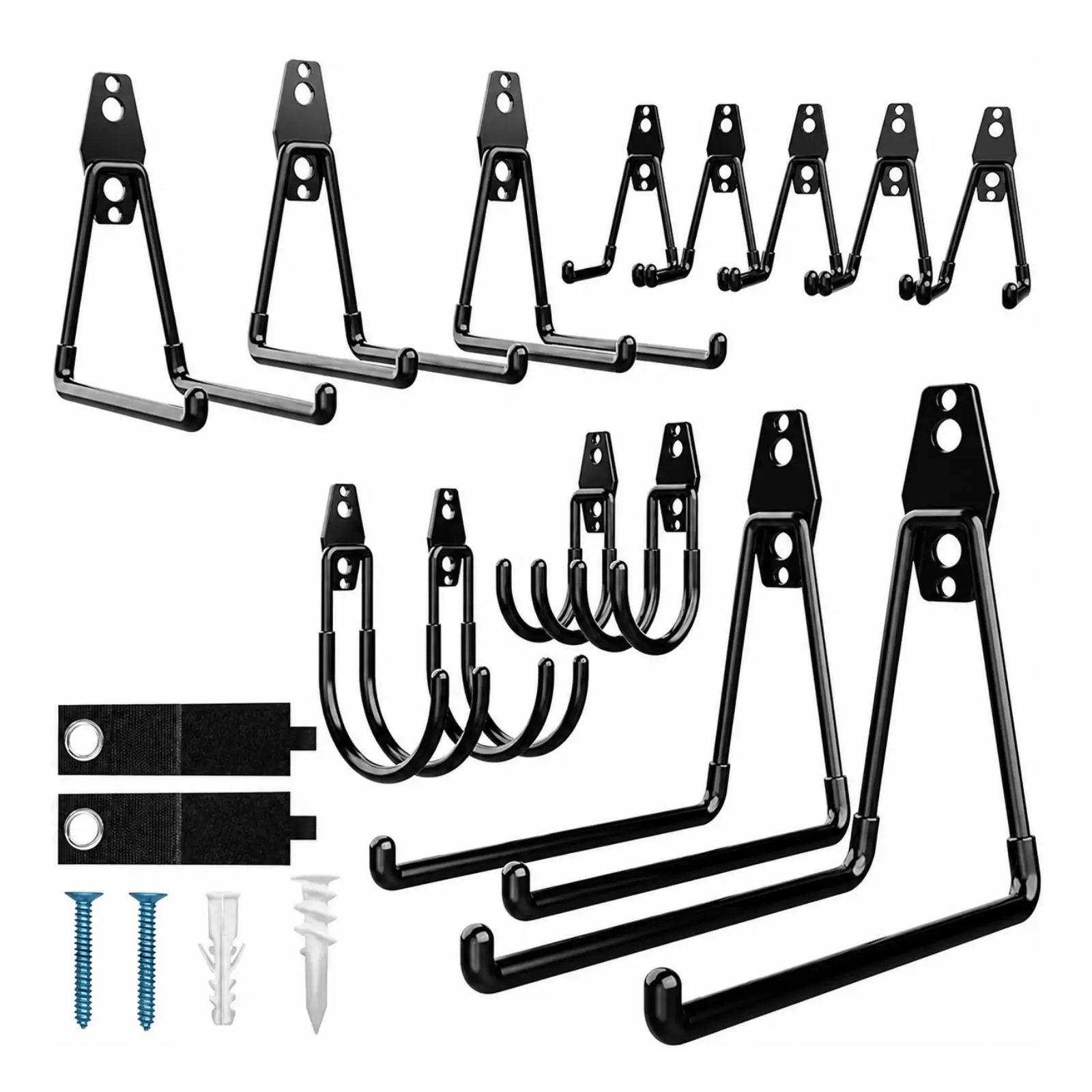 16 Pieces Iron Hanger Set with Anchors | Glossy Coated Rust-Resistant Finish, Wall Hook Assortment with Screws, Heavy-Duty,