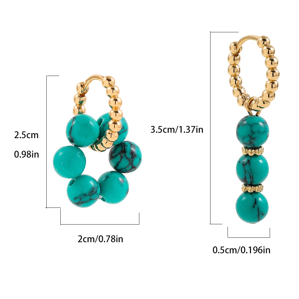 Bohemia Green Color Natural Stone Round Beaded Drop Earrings for Women Fashion Geometric Twisted Stainless Steel Earrings