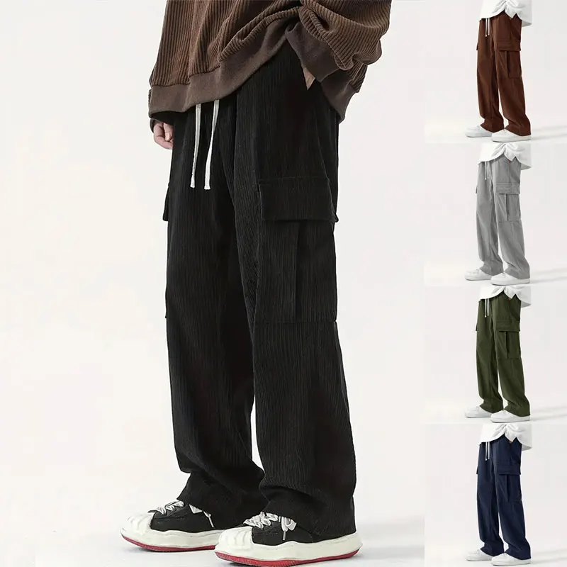 2024 New Trend Men's Overalls High Quality Corduroy Men's Clothing Loose Wide Leg Straight Leg Multi-pocket Fashion Casual Pants