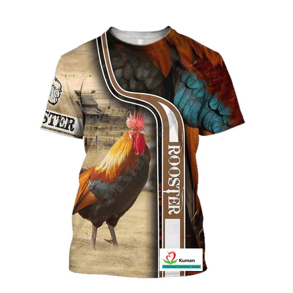 Rooster Graphic 3D Print Summer Men Women Crew Neck T-shirt Casual Short Sleeve Streetwear Oversized Tops Trend Unisex Clothing