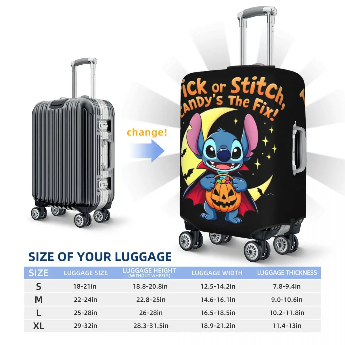 Trick Or Treat With Halloween Stitch In Spooky Autumn Season Suitcase Cover Vacation Business Fun Luggage Case Protector