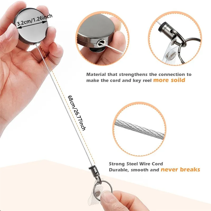 Metall-Kartenhalter Schlüsselring-Clip Ausziehbare Schlüsselkette Erweiterbare Gürtelrolle ID-Lanyard Namensschild-Kartenhalter – Detail 2